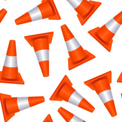 Sticker - Realistic 3d Detailed Plastic Traffic Cones Seamless Pattern Background. Vector