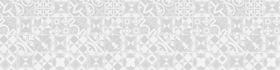 Aufkleber - White gray grey vintage retro geometric square mosaic motif cement tiles texture background banner panorama