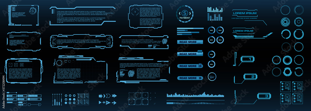 Set of futuristic digital HUD elements for user interface. Callouts ...