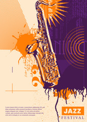 Wall Mural - Abstract style Jazz music festival poster design. Vector illustration.