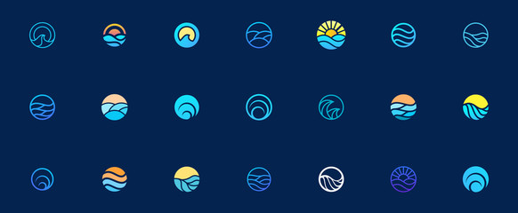 sea water wave logo design set, graphic element for logo