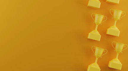 Wall Mural - trophy award on yellow background. minimal style with copy space. 3d rendering.