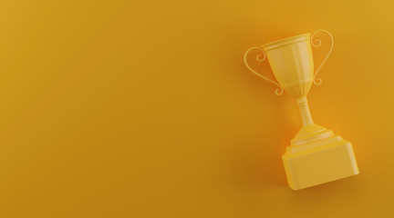 Wall Mural - trophy award on yellow background. minimal style with copy space. 3d rendering.