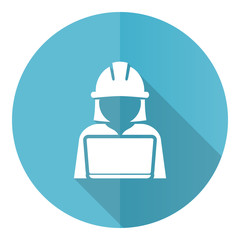 Aufkleber - Engineer with laptop blue round flat design vector icon isolated on white background, worker, manager illustration in eps 10