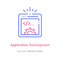 Sticker - Application development line icon on white background. Editable stroke.