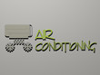 AIR CONDITIONING icon and text on the wall, 3D illustration for background and airplane