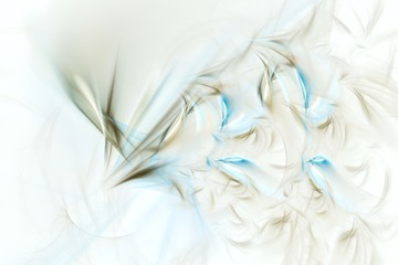 Abstract white and blue feathers on a magical background.