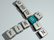 first cousin crossword by cubic dice letters, 3D illustration