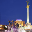 Evening independence square (Kiev centre, Ukraine) with monument to Kiev-City founders