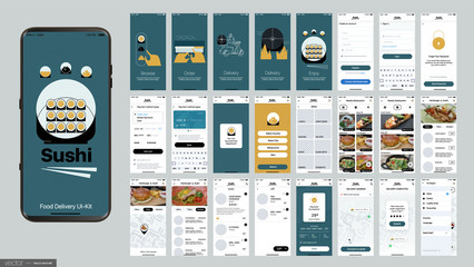 Wall Mural - sushi delivery. design of the mobile application, ui, ux. set of gui screens with login and password