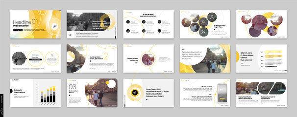 Wall Mural - Geometric Yellow Presentation Element Templates. Vector infographics. For use in Presentation, Flyer and Leaflet, SEO, Marketing, Webinar Landing Page Template, Website Design, Banner.