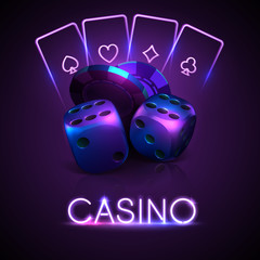 Neon color light casino banner