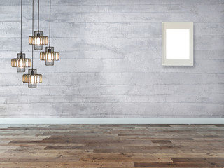 empty room and interior design, hanging lamp. 3D illustration