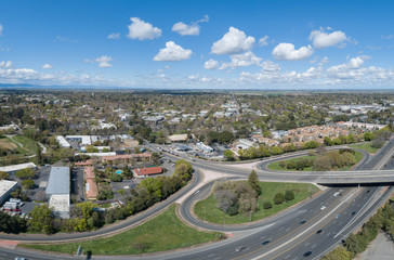 Davis California Aerial of Downtown from Freeway