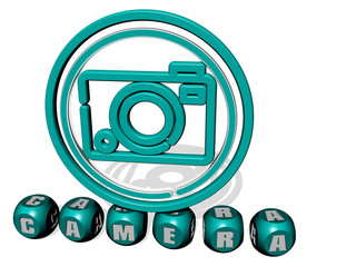 CAMERA cubic letters with 3D icon on the top, 3D illustration for background and beautiful