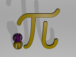 PI 3D icon and dice letter text, 3D illustration for background and constant