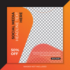 Wall Mural - Minimal square banner template.Orange background color. Suitable for social media post and web internet ads. Vector illustration with photo