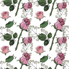 Wall Mural - seamless background of flowers and rose leaves for cards, packaging, design, interior design