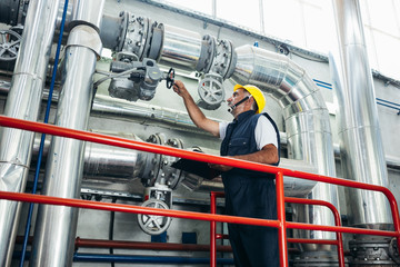 Wall Mural - middle aged industry worker working indoor in heating plant