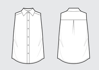 Wall Mural - Sleeveless classic shirt fashion technical sketch. Vector illustration