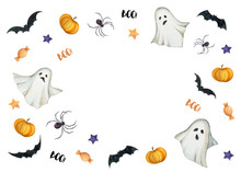 Watercolor Happy Halloween Card Isolated On A White Background.