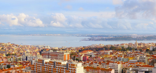 Fototapete - Panoramic view Lisbon downtown Portugal
