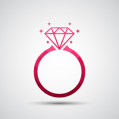 Wall Mural - Diamond engagement ring icon on gray background