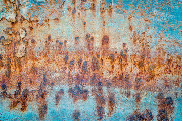 Canvas Print - blue grunge painted metal texture of a junk car body