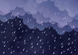 Cloud and rain on dark background. watercolor on paper craft style. Vector illustration.