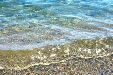  Abstract image of top view of shiny wave of clear sea water over sand beach, for beautiful background decoration of summer time. 