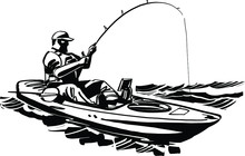 Silhouette Of A  Fisherman On The Kayak