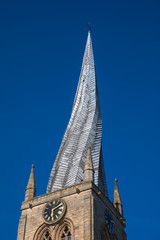 The twisted spire of the Church of St Mary and All Saints, Chesterfield, Derbyshire, UK