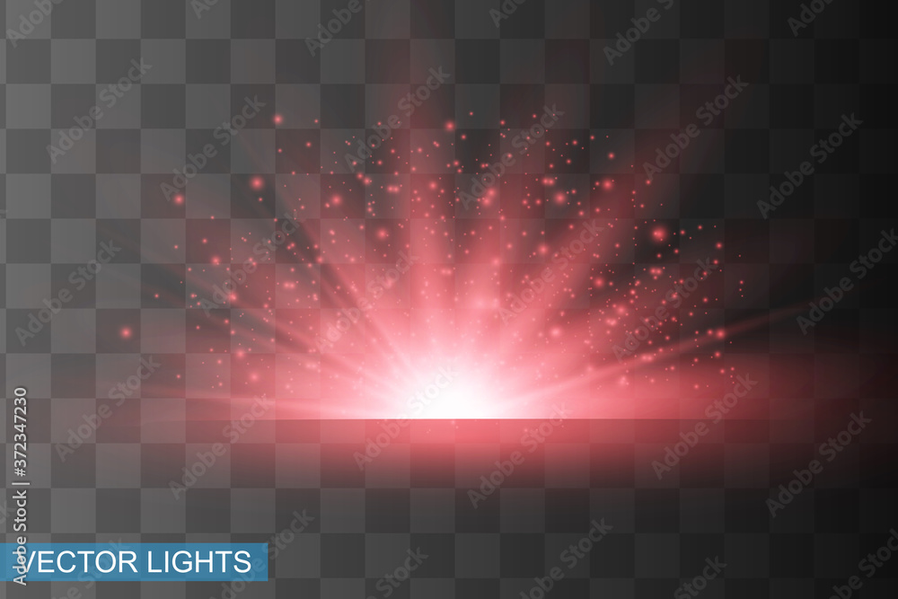Red glowing light explodes on a transparent background. Sparkling ...