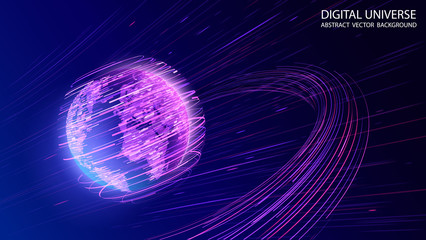Wall Mural - vector. map of the planet. world map. global social network. future. violet and blue futuristic back