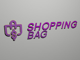 shopping bag icon and text on the wall, 3D illustration for background and business