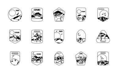 Sticker - explorer and travel insignias icon set, silhouette style