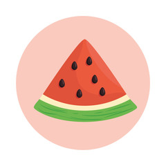 Poster - fresh and healthy slice of watermelon on round frame, in white background vector illustration design