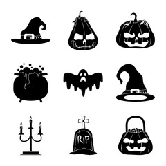 Wall Mural - happy halloween, trick or treat party celebration silhouette icon