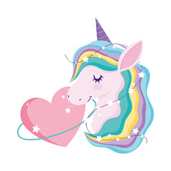 Sticker - unicorn cartoon magic stars pink heart adorable animal