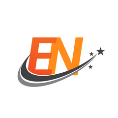 initial letter EN logotype company name colored orange and grey swoosh star design. vector logo for business and company identity.