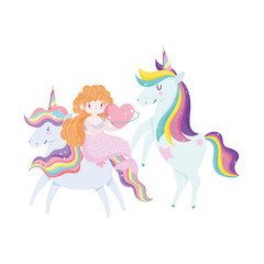 Sticker - cute mermaid with heart and adorable unicorns fantasy cartoon