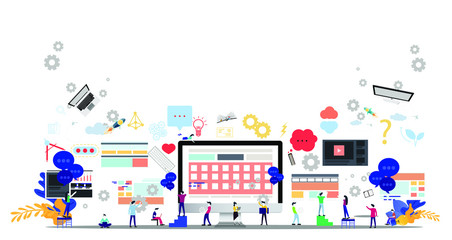 Wall Mural - Man and woman think analyze creative work with  PROGRAMMER Text, flat design illustration Creativity modern Idea and Concept Vector.