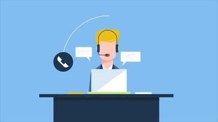Wall Mural - customer support service executive working at office. telemarketing or call centre representative wi