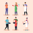 © Gstudio - group young people cooking with utensils kitchen vector illustration design