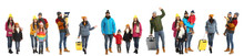 Collage With Photos Of People Wearing Warm Clothes On White Background, Banner Design. Winter Vacation