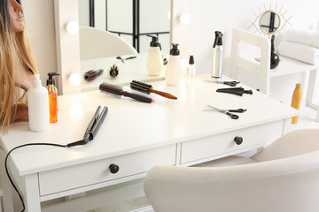 Sticker - Table with mirror and supplies in hairdresser salon