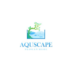 Canvas Print - Aquascape aquarium paludarium logo design vector illustration