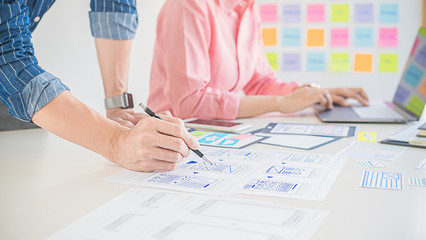 Wall Mural - creative web designer planning application and developing template layout, framework for mobile phon