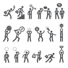 Wall Mural - Business figures. Simple stick characters in action poses managers bosses working man business conversation dialogue vector people. Figure pose, posing standing character expression illustration