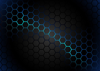 black hexagonal pattern on blue magma background - abstract illustration with glowing effects, vecto